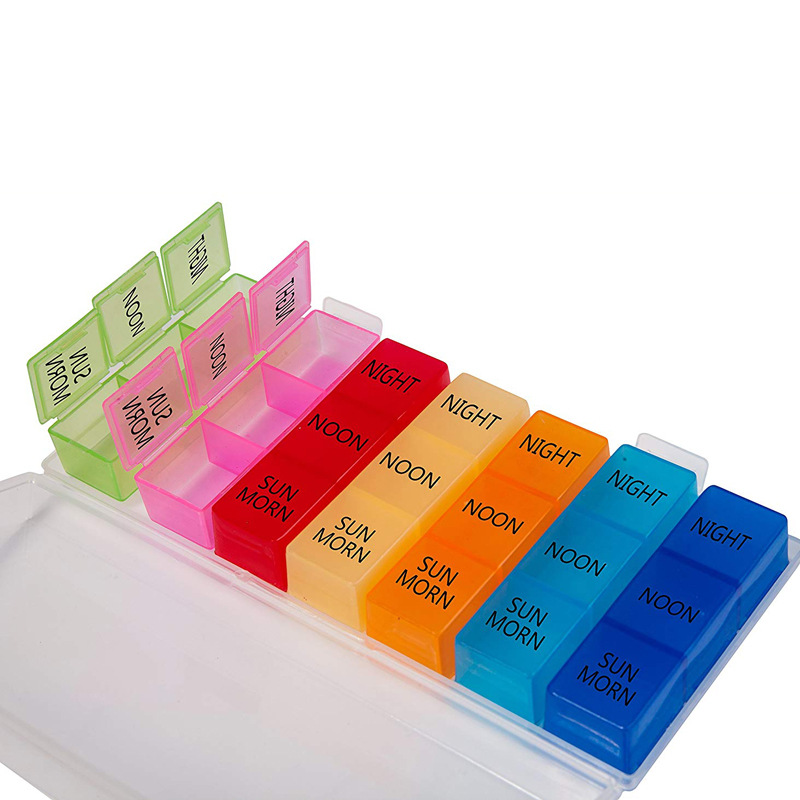 वियोज्य रंगीन साप्ताहिक दवा टैबलेट बॉक्स